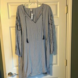 NWT! Blue and White Striped Women’s Dress w/Embroidered Sleeve